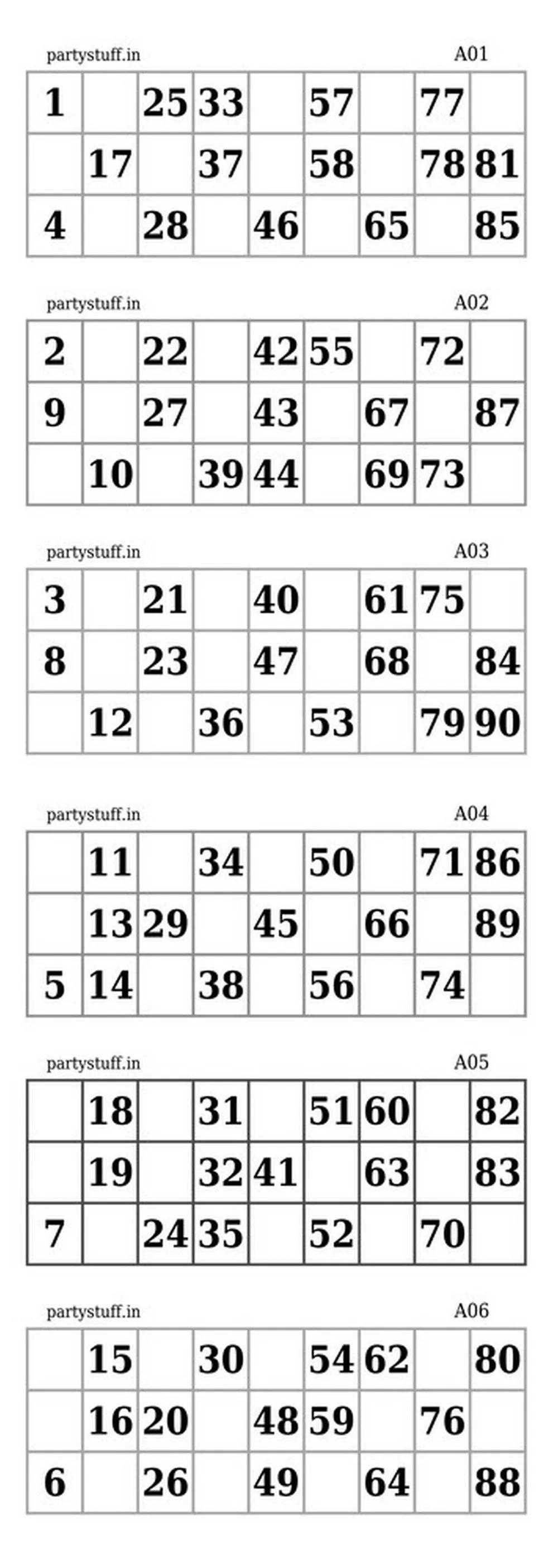 Tambola Game Board Template