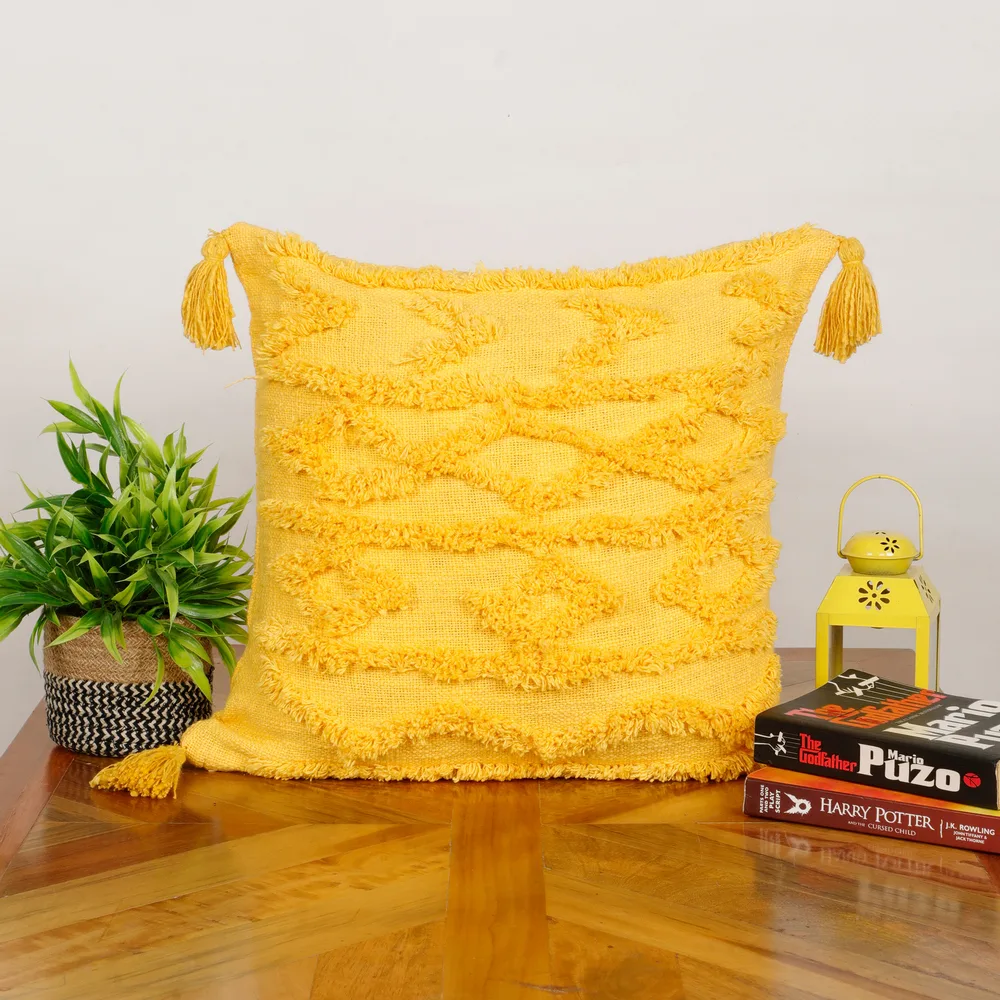 tufted cushion cover arrow, diamond, wave, 16x16, yellow 1