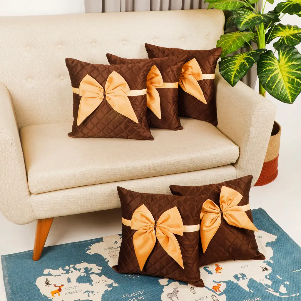 small diamond square butterfly knot cushion cover, brown, skin, 16x16, set of 5 1