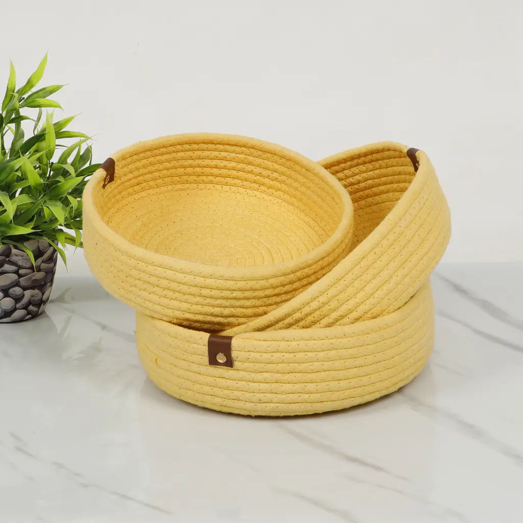 cotton plain color yellow tiny shelf storage basket, s,m,l, yellow, 8.5,9x9.5 1