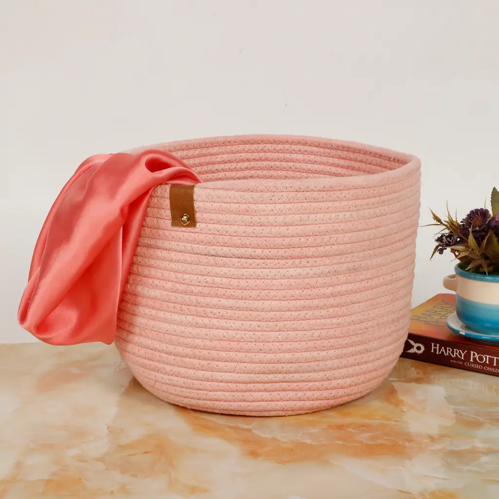plain round cotton basket, 8x8, pink 1