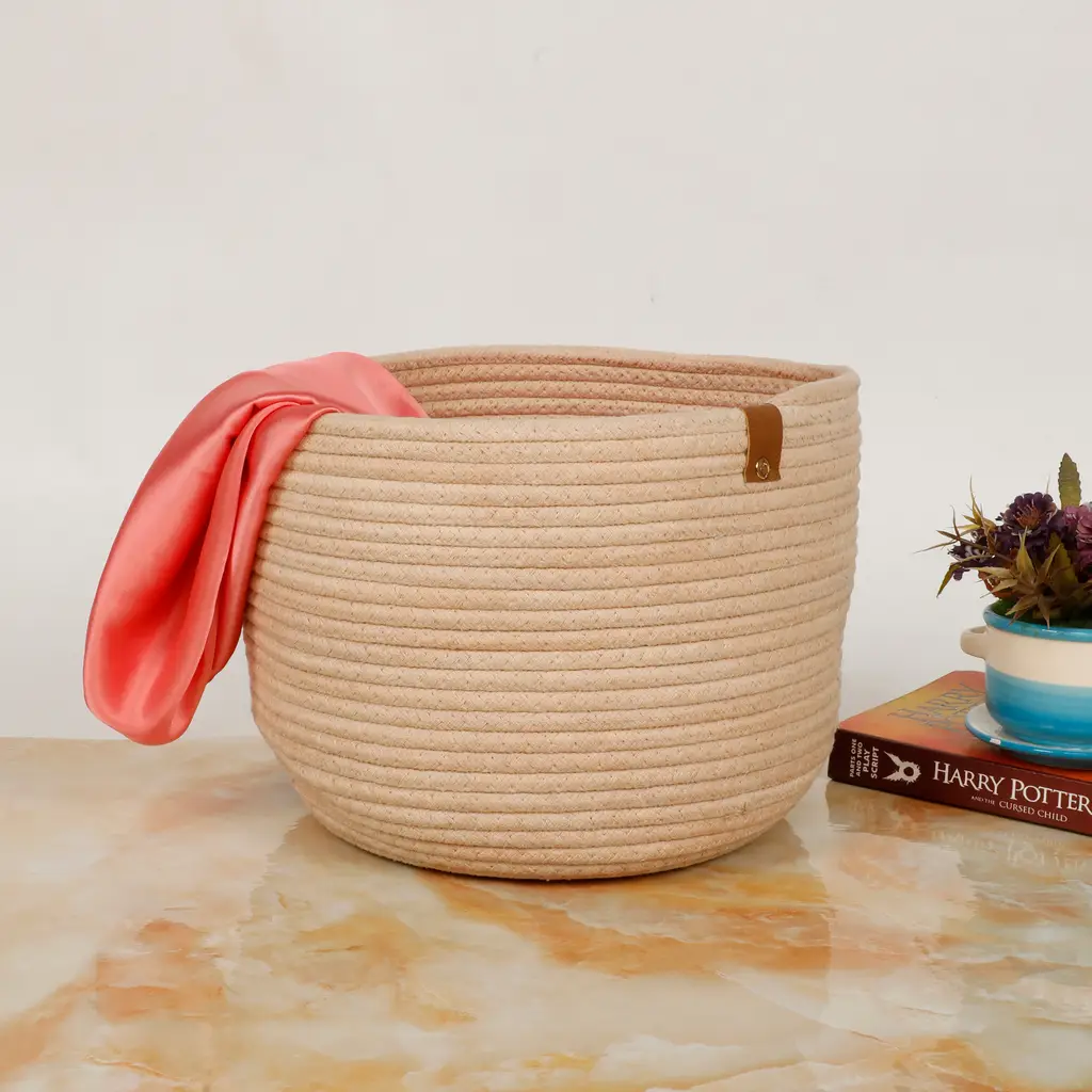 plain round cotton basket, 8x8, peach 1