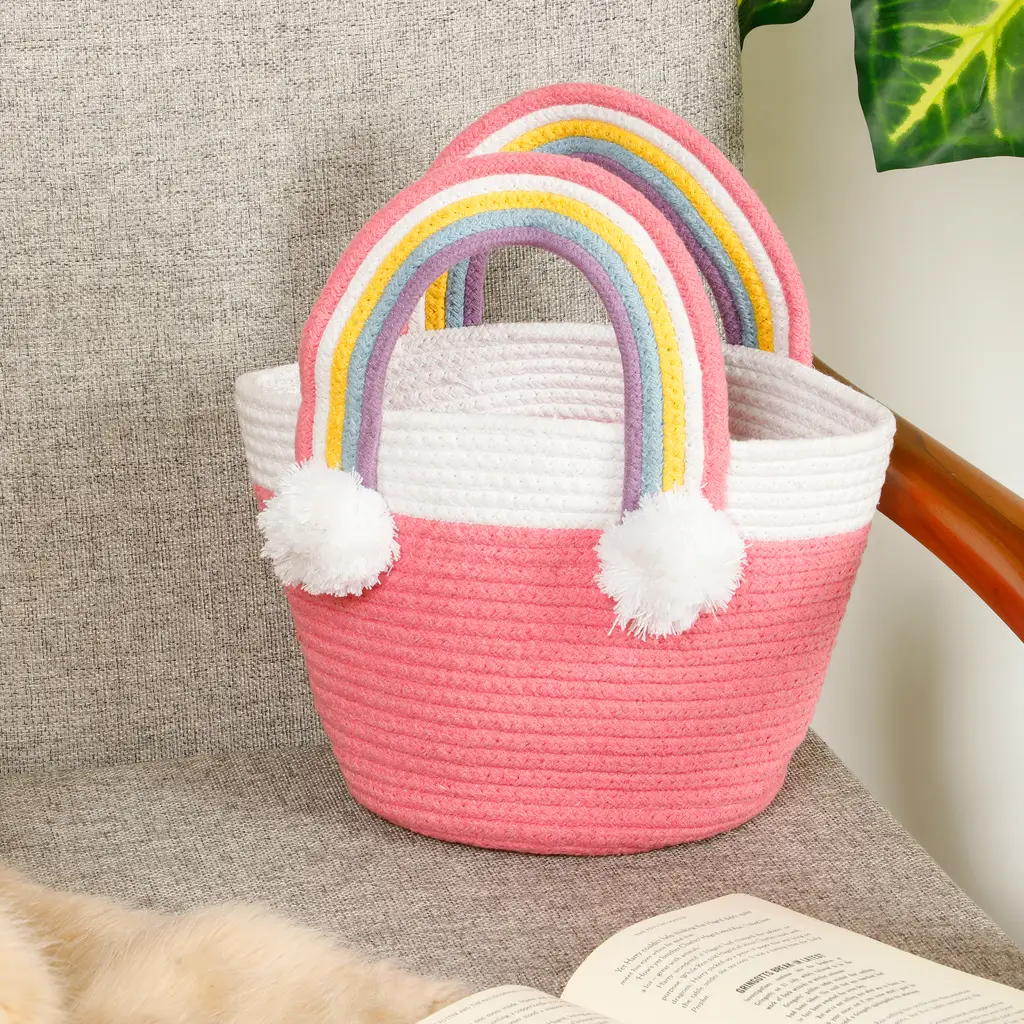 unicorn colorful basket with handles, pink, 8x8 1