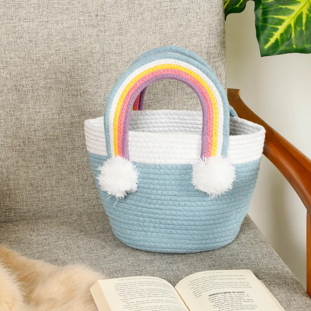 unicorn colorful basket with handles, blue, 8x8 1