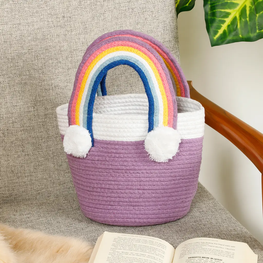 unicorn colorful basket with handles, purple, 8x8 1