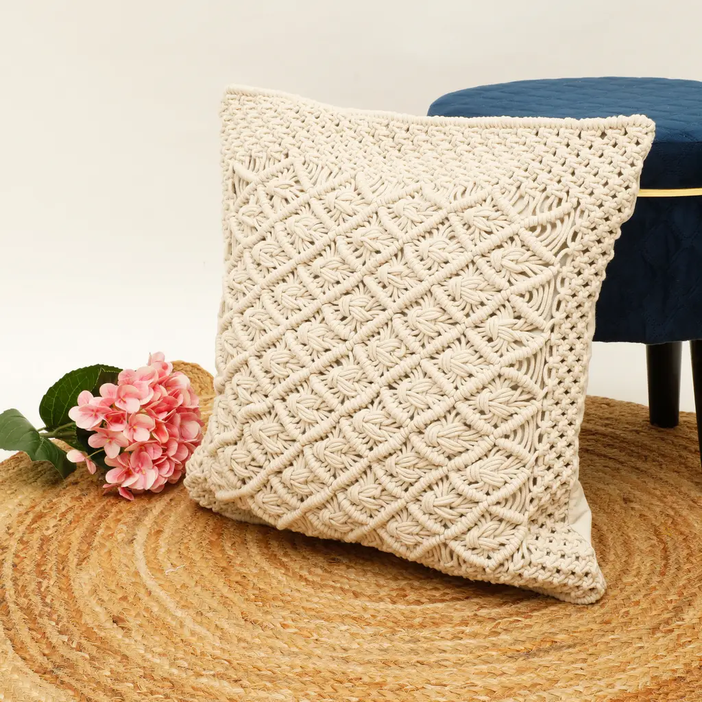 macrame cushion cover window diamond knot, 20x20, off-white 1