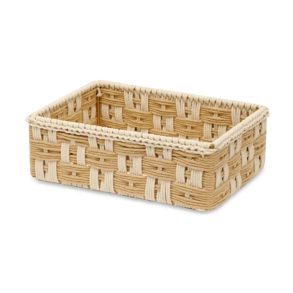 wireframe macrame jute dual color rectangle basket, off-white, beige, 13.5x9.5x4.5 1
