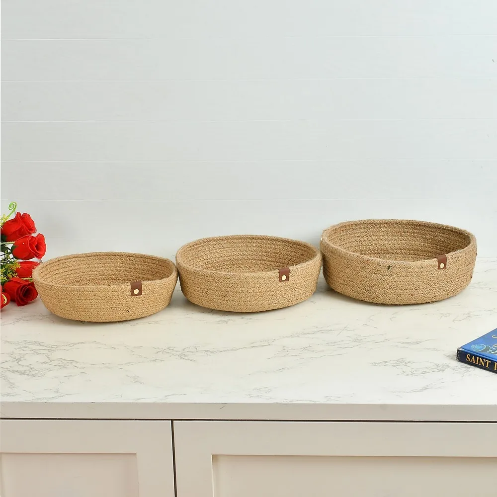 jute tiny round basket, beige, combo, s m l, set of 9, 10, 10.5 inches | q 1