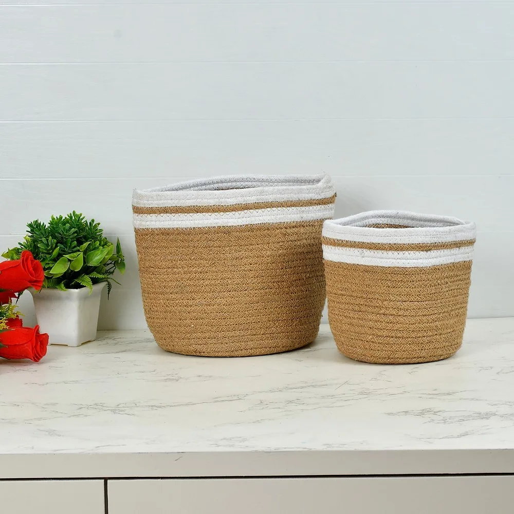 jute basket, white circle, small, 4x4, pack of 1