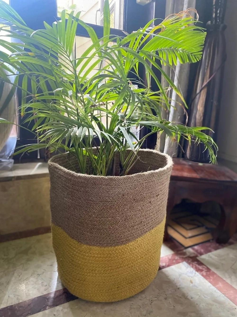 jute basket | yellow base | 12 inch 1