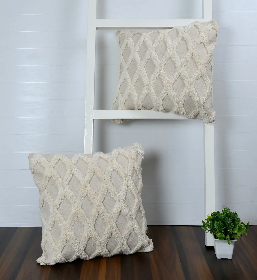 cotton canvas tufted cushion cover, zigzag, 18x18 inches, pack of 2