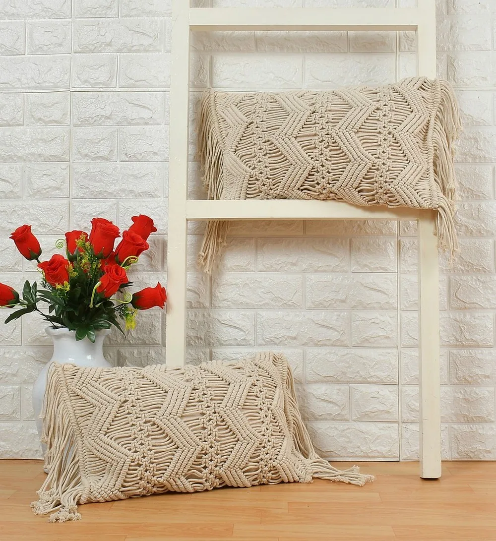 macrame cushion cover, chain zigzag, 18x12, panel