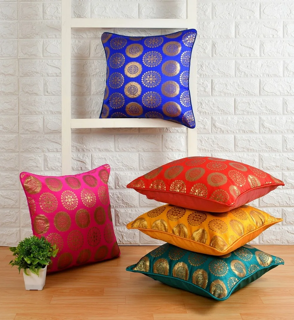 brocade cushion cover, circle pattern, 16x16, set of 5 1