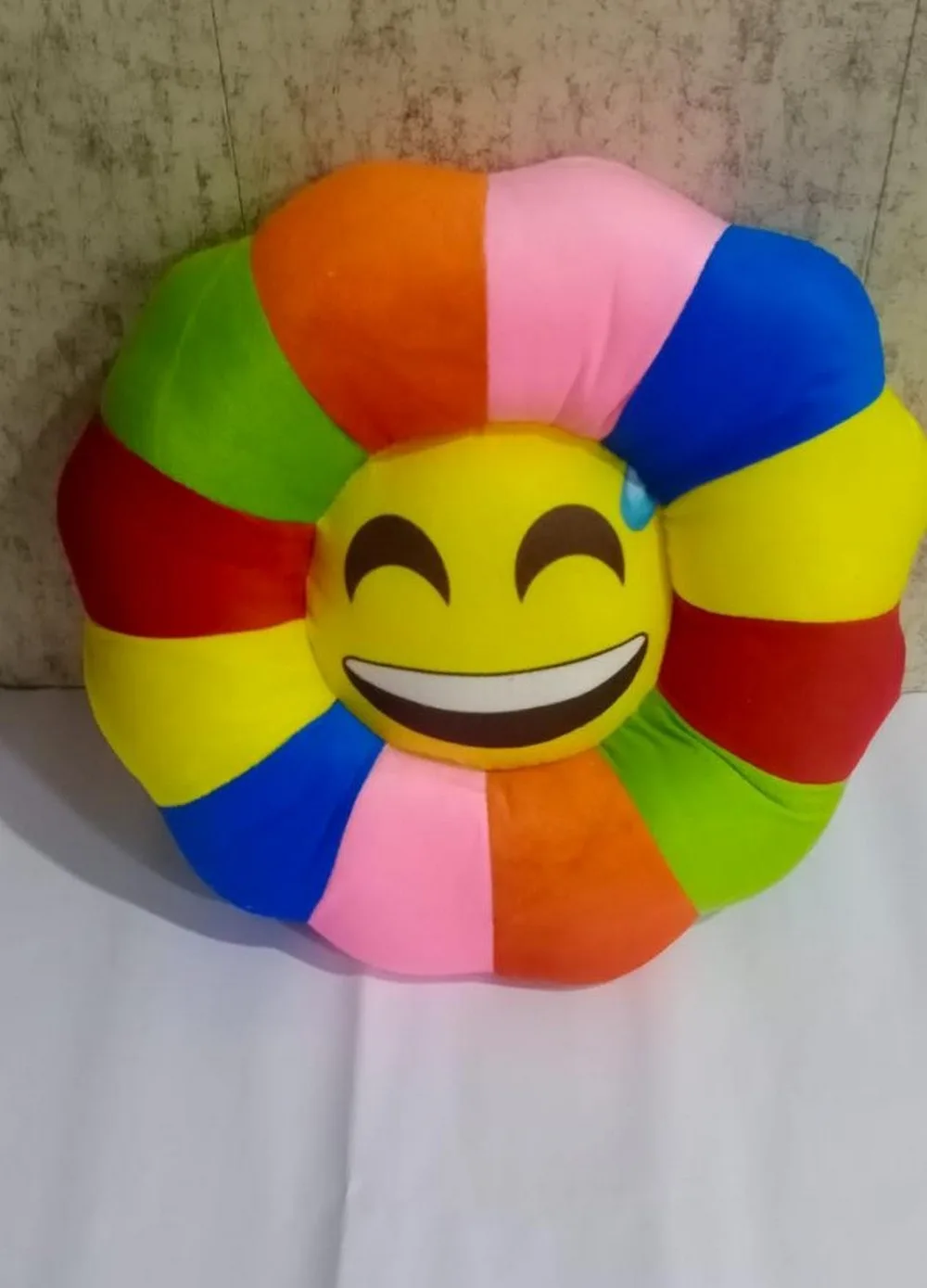 sunflower emoji colorful kids round cushion, 16x16, smile