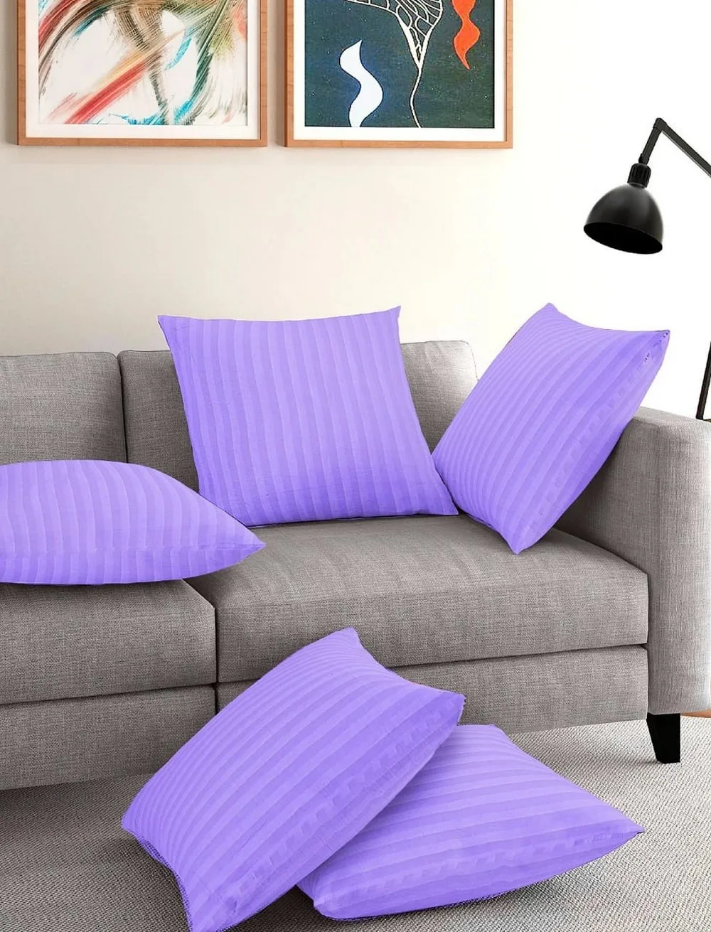 cushion cover striped, glace cotton, 16x16, set of 5, lite purple 1