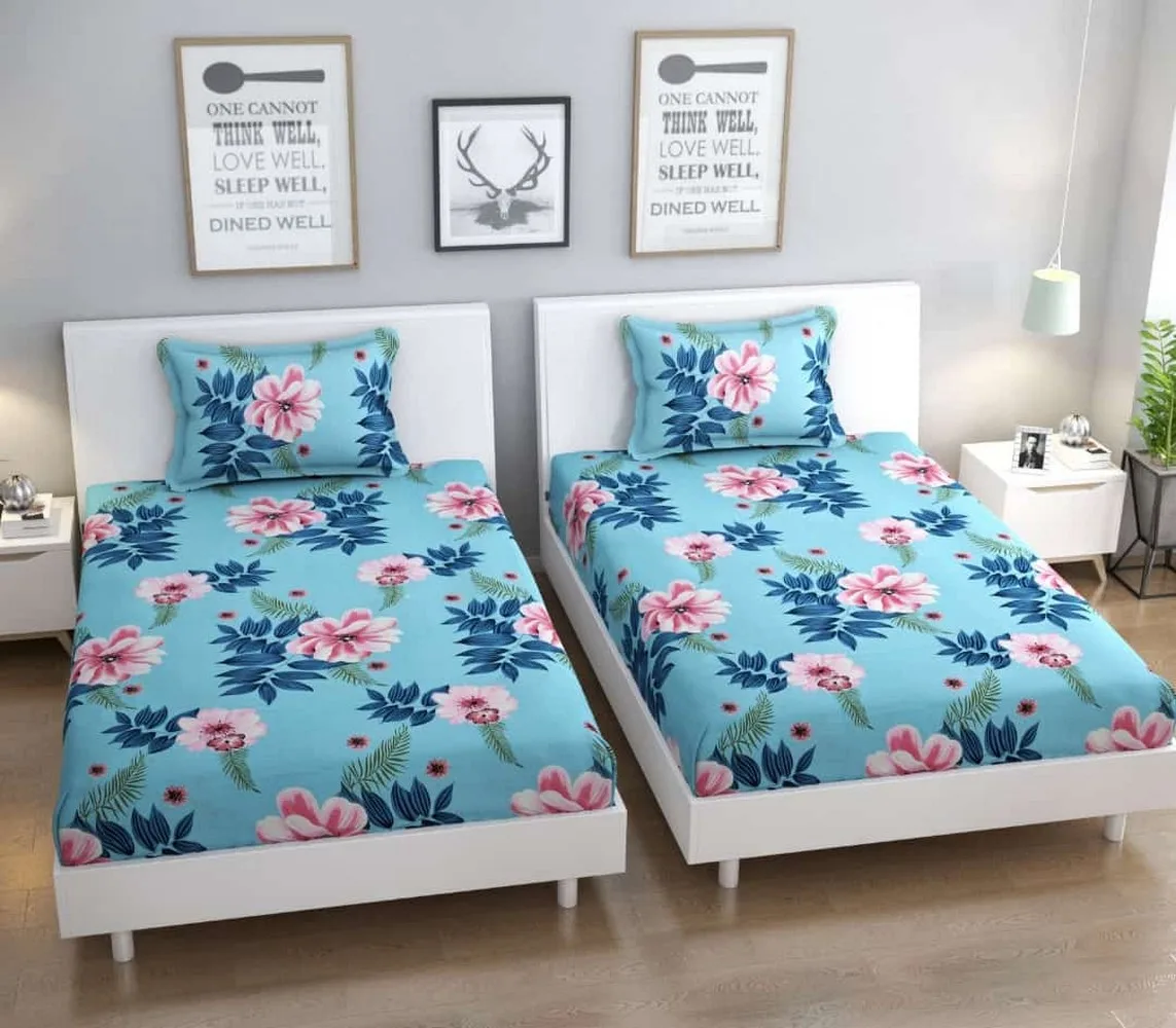 single bed bedsheet, 60x90, 1 piece, blue, flowers 1