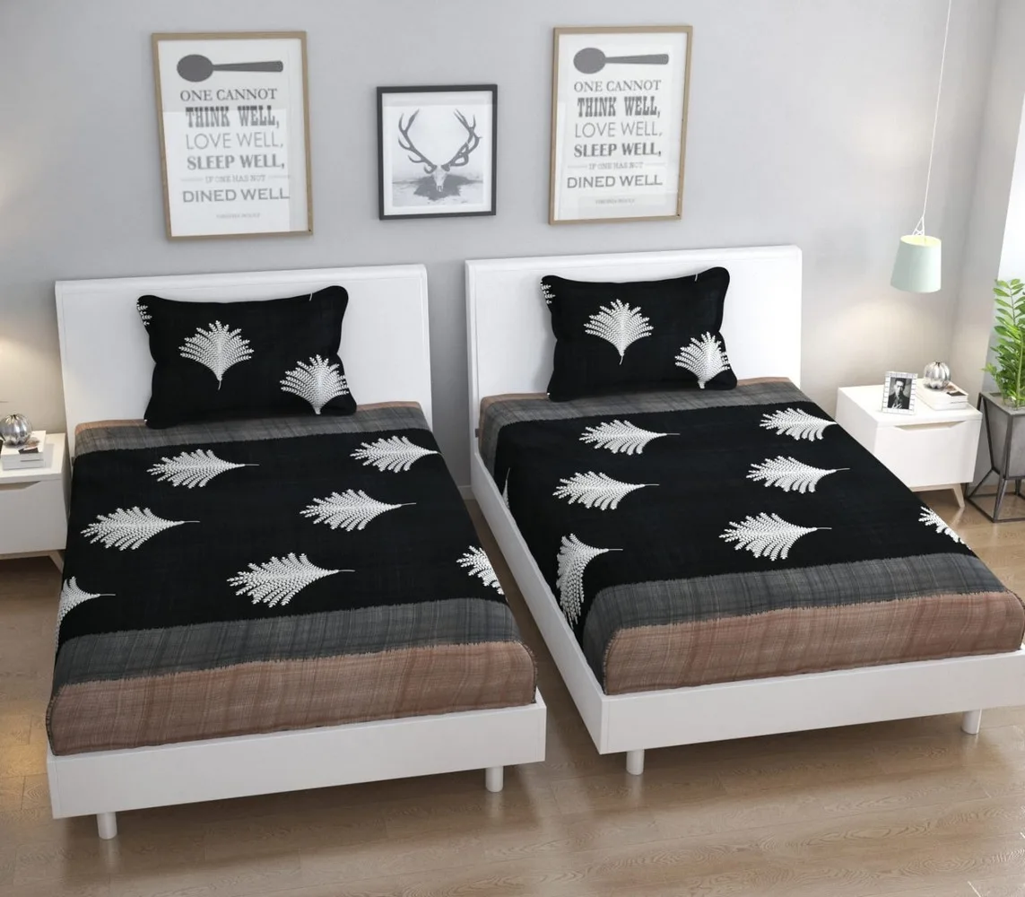 single bed bedsheet, 60x90, 1 piece, black, leaf 1