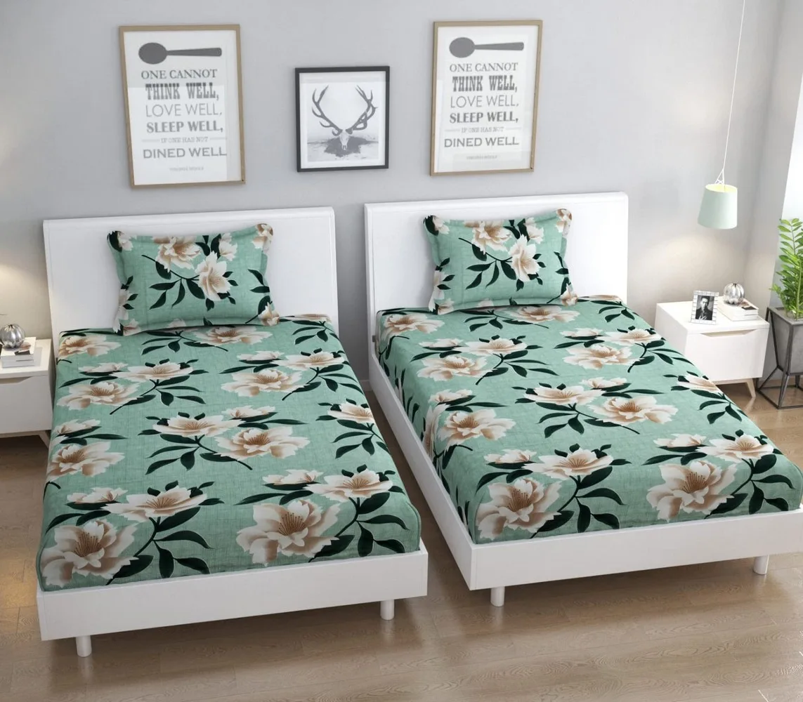 single bed bedsheet, 60x90, 1 piece, sea green, floral 1