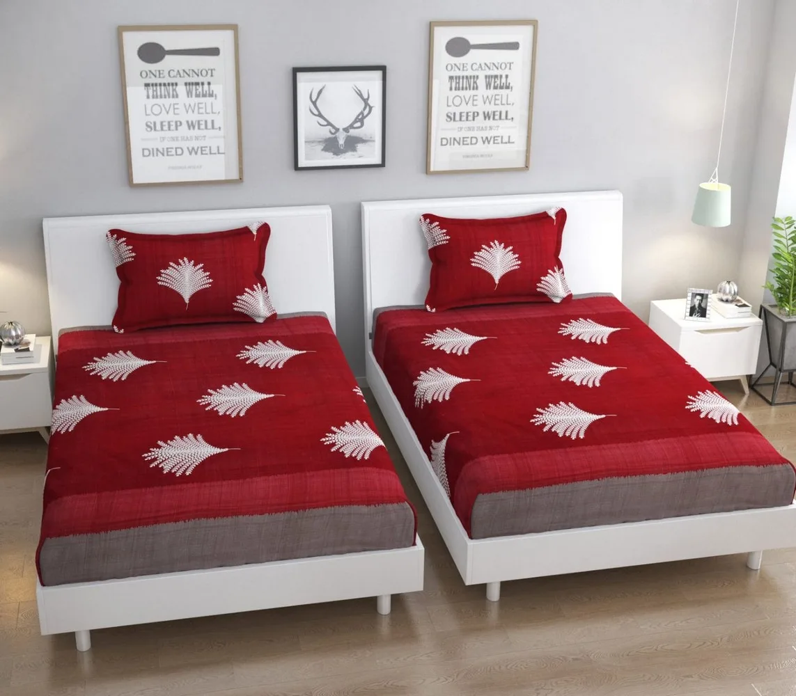 single bed bedsheet, 60x90, 1 piece, red, leaf 1