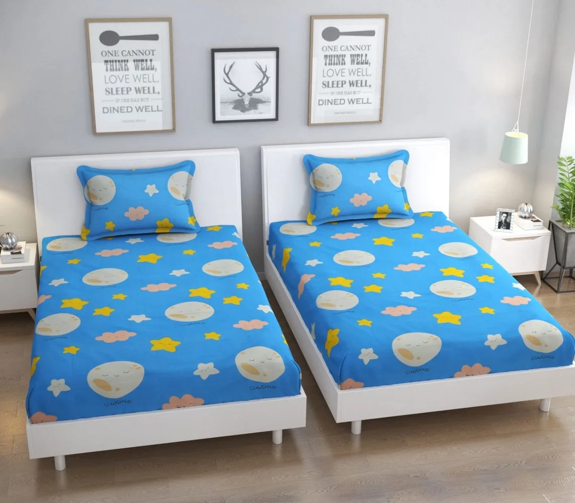 single bed bedsheet, 60x90, 1 piece, blue, moon stars