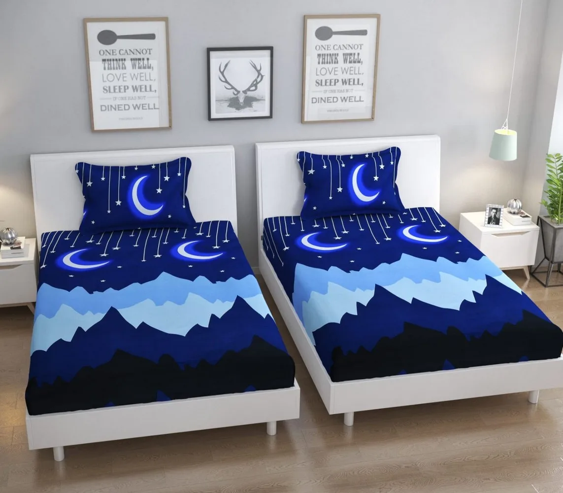 single bed bedsheet, 60x90, 1 piece, blue, moon hills 1