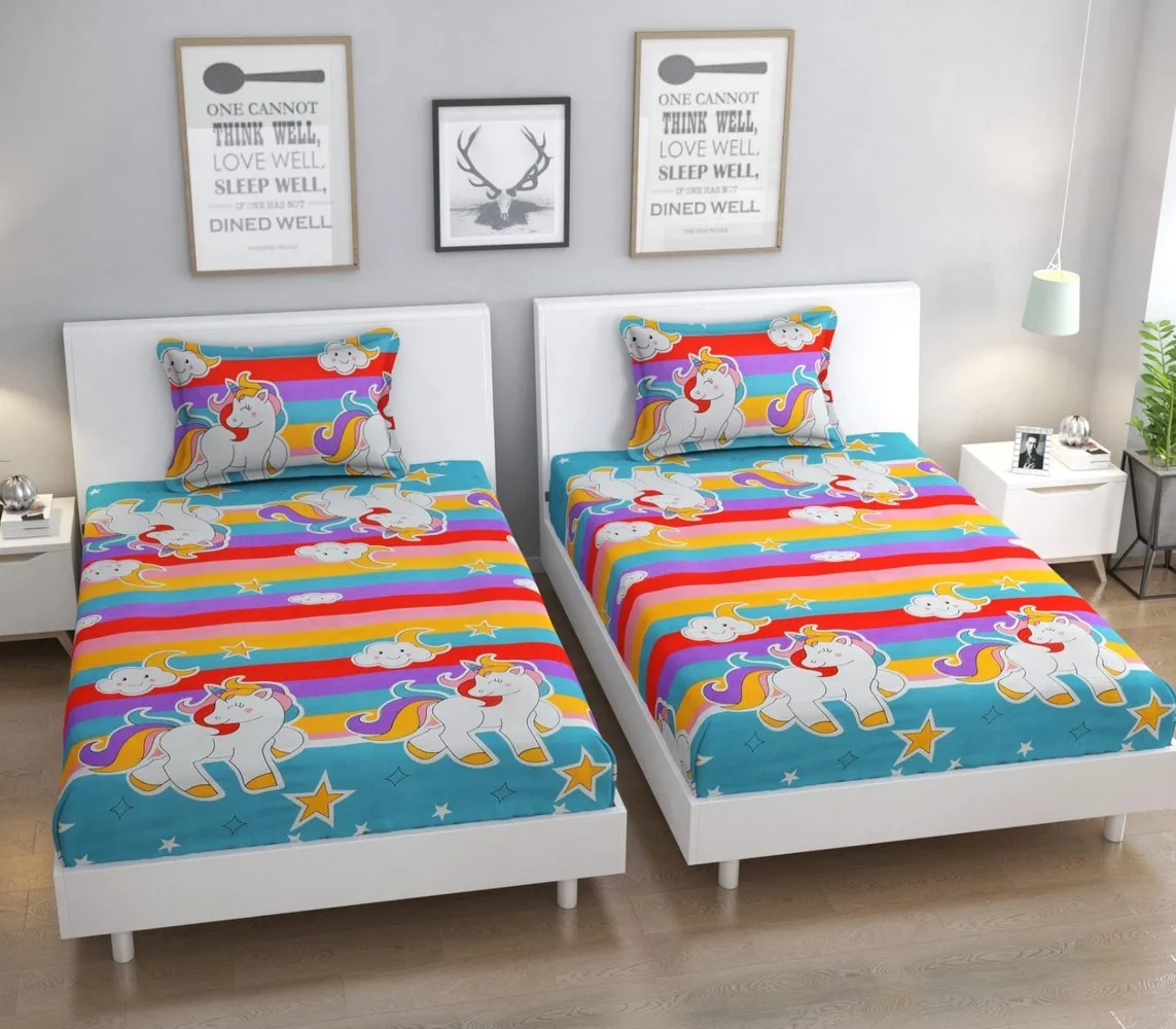 single bed bedsheet, 60x90, 1 piece, colorful, unicorn 1