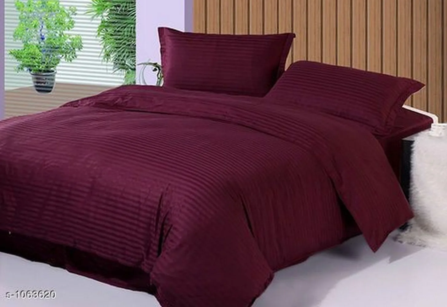 satin stripe king size bedsheet, 108x108, 18x28 pillow cover, maroon 1