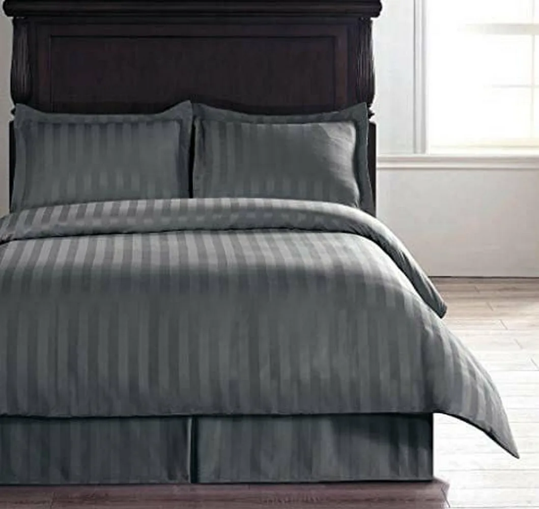 satin stripe king size bedsheet, 108x108, 18x28 pillow cover, grey 1
