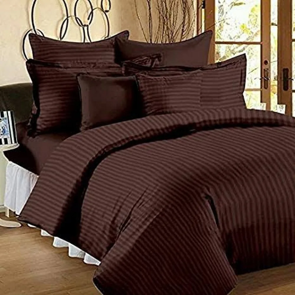 satin stripe king size bedsheet, 108x108, 18x28 pillow cover, brown 1