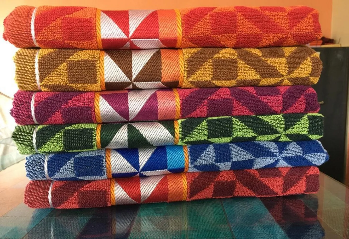 cotton bath towel triangle square pattern, 400 gsm, 30x60, orange 1