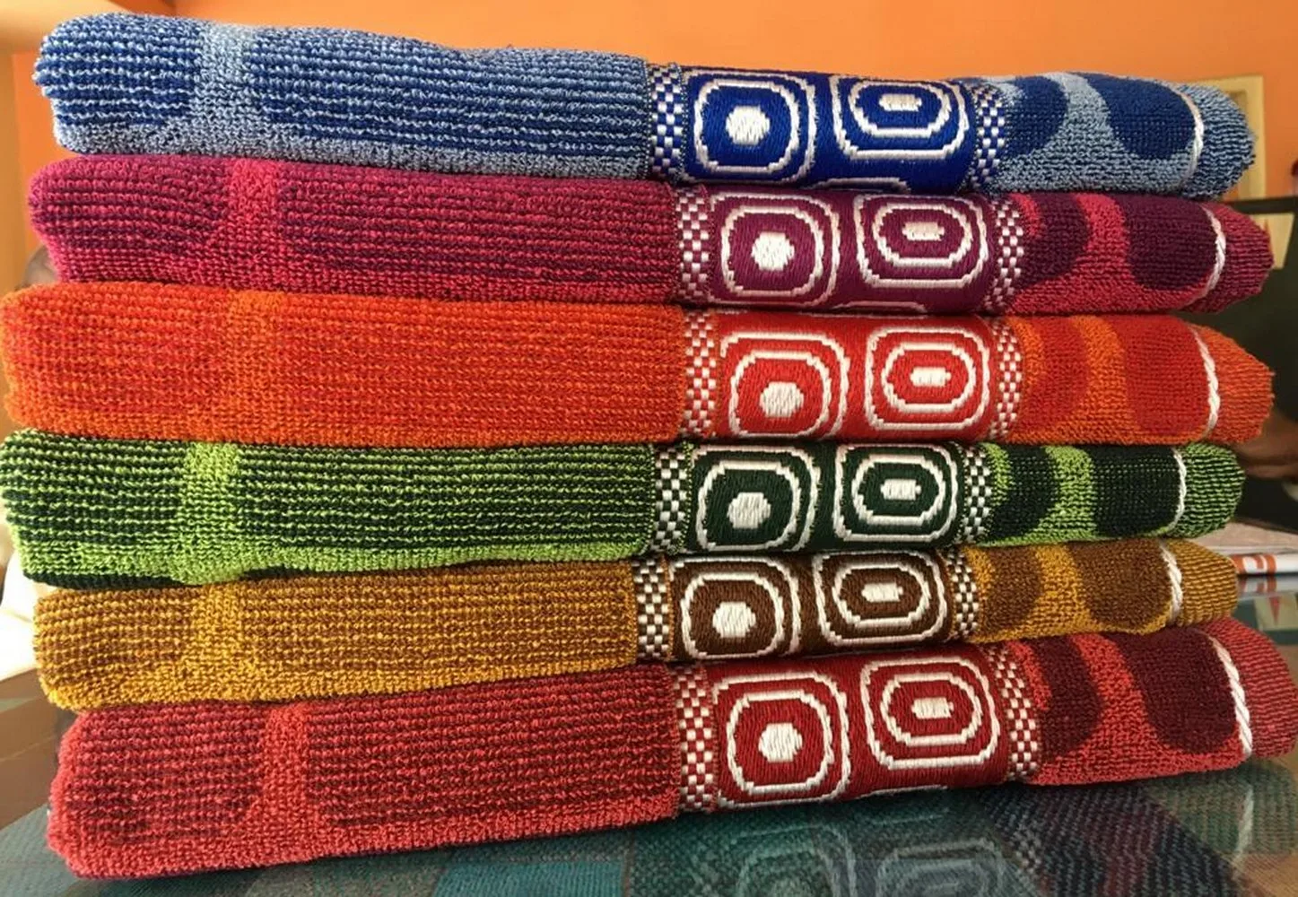 cotton bath towel squares pattern, 400 gsm, 30x60, orange