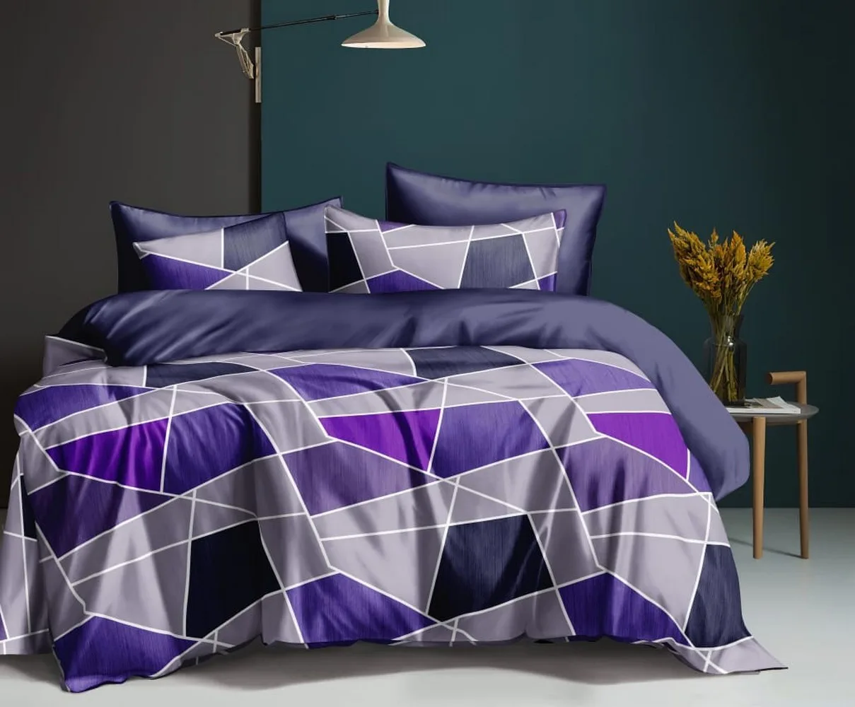 glace cotton printed bedsheet 150 gsm, 90x100, black purple, shapes trapezium 1