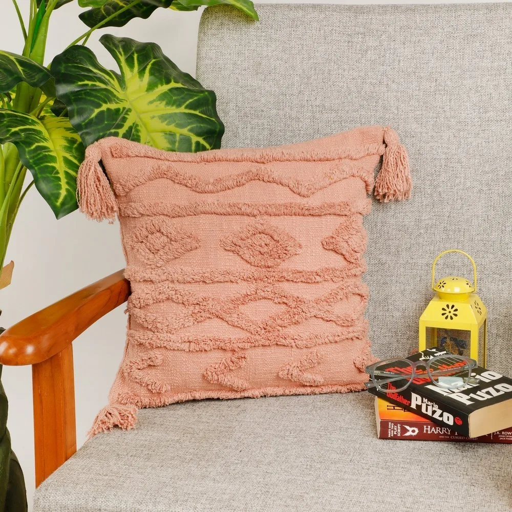 Tufted cushion cover arrow, diamond, wave, 16x16, Pink