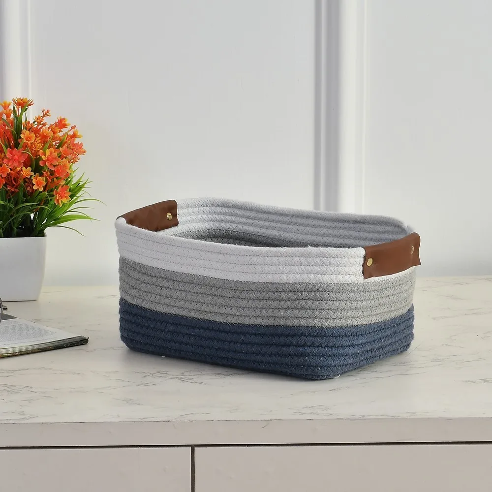 Cotton shelf basket rectangular tri color, 11x8x5