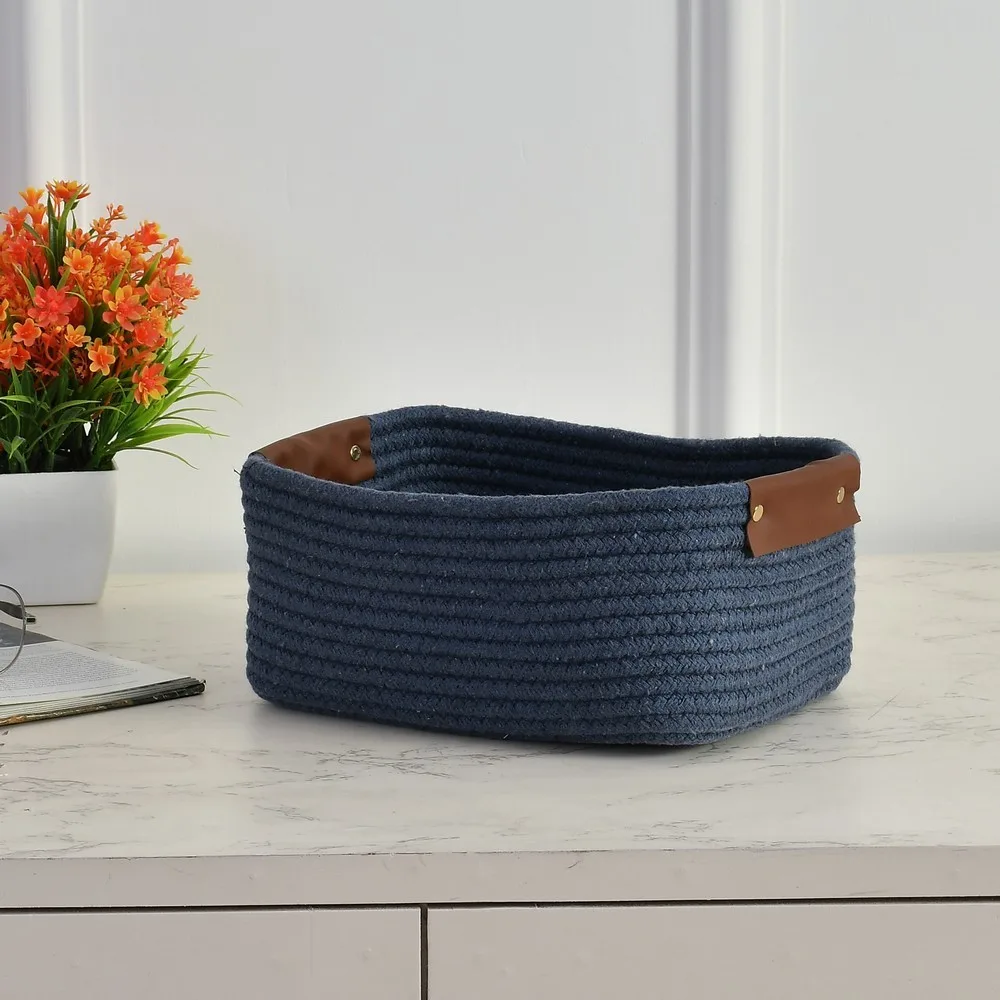 Cotton shelf basket rectangular single color, 11x8x5, blue