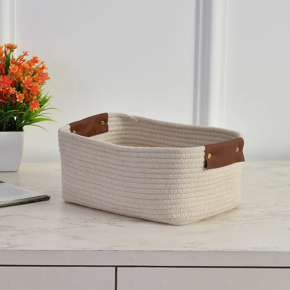 Cotton shelf basket rectangular single color, 11x8x5, white
