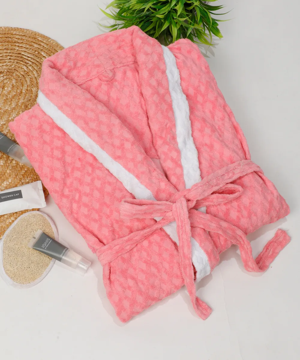 Cotton Terry bathrobe, diamond pattern, 46, pink