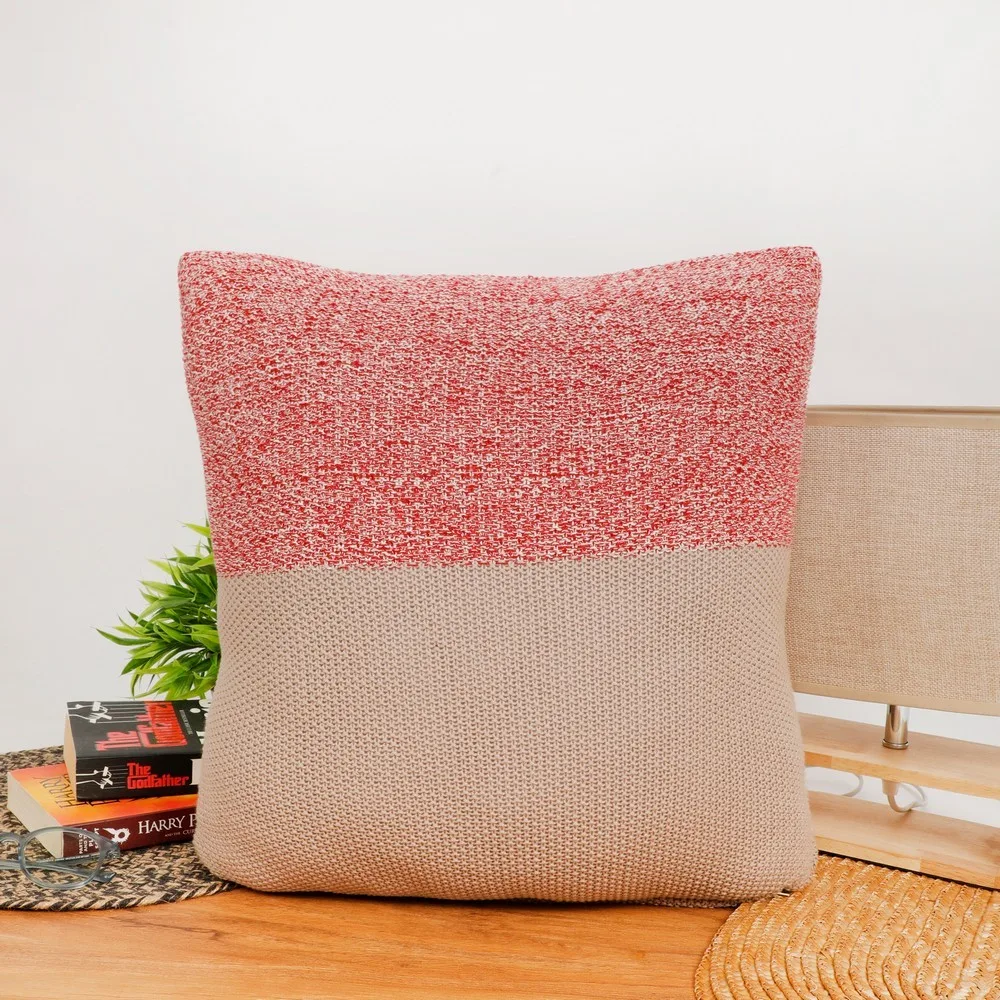 Cotton knitted cushion cover abstract, 16x16, dual color, pink brown