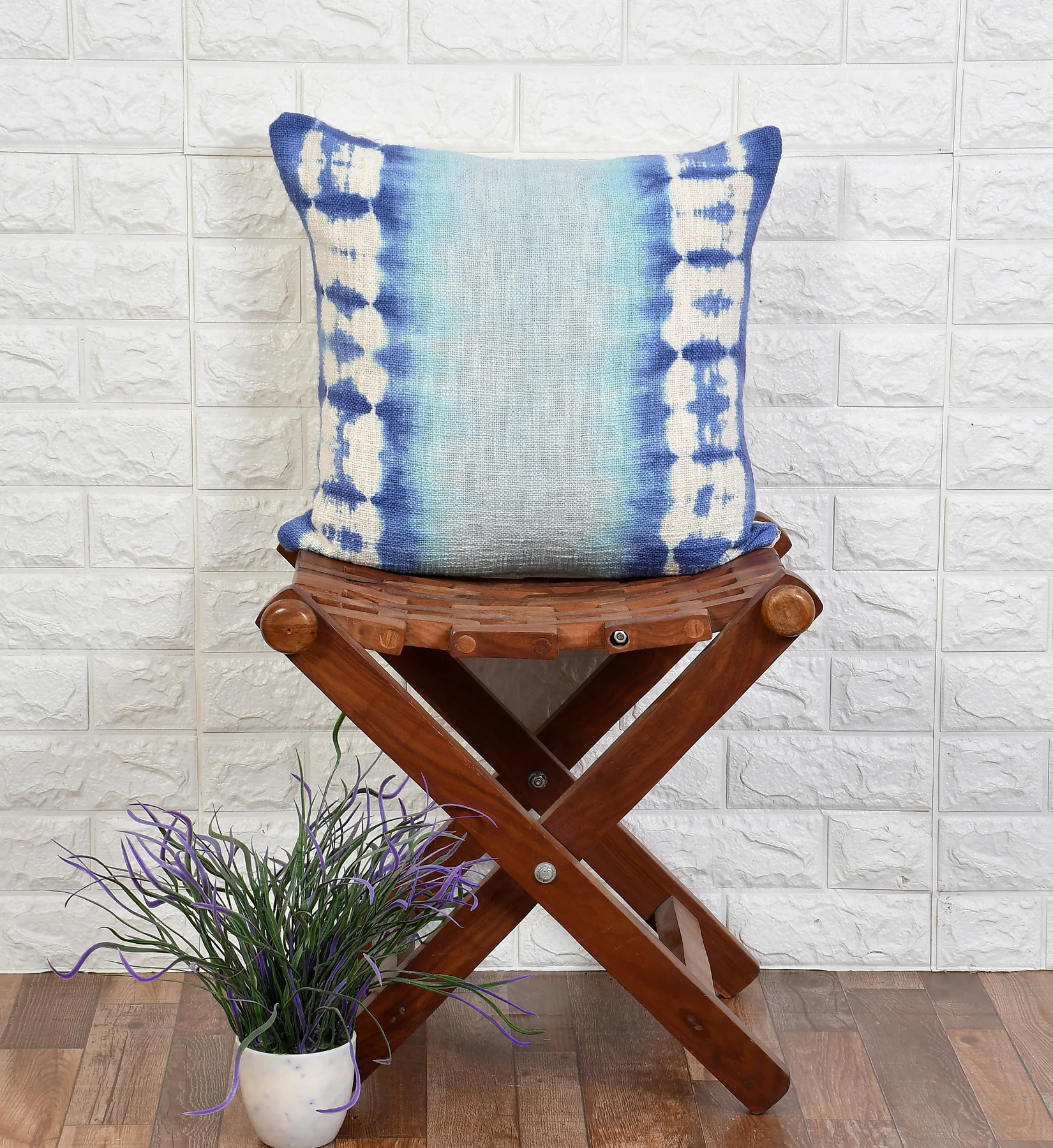 Shibori tie dye Cushion Cover, Cotton Slub, 18x18, blue shade, white