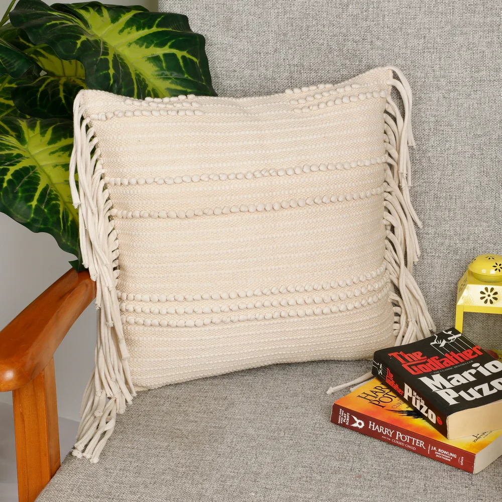 Hosiery Cushion Cover lines, boondis, 16x16, off-white