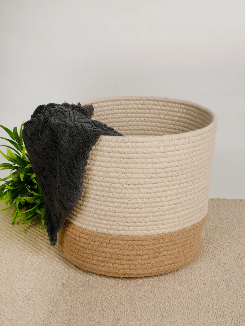 Cotton Dual color basket, broad line, 10x10, beige, cream