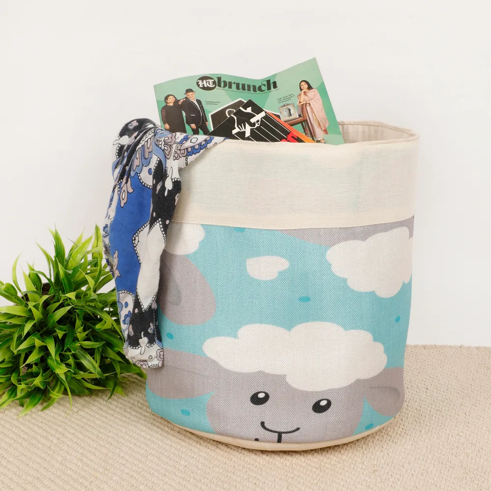 Kids Storage Basket, Colour print, polyester, sheeting, clouds, blue, white, 11x12