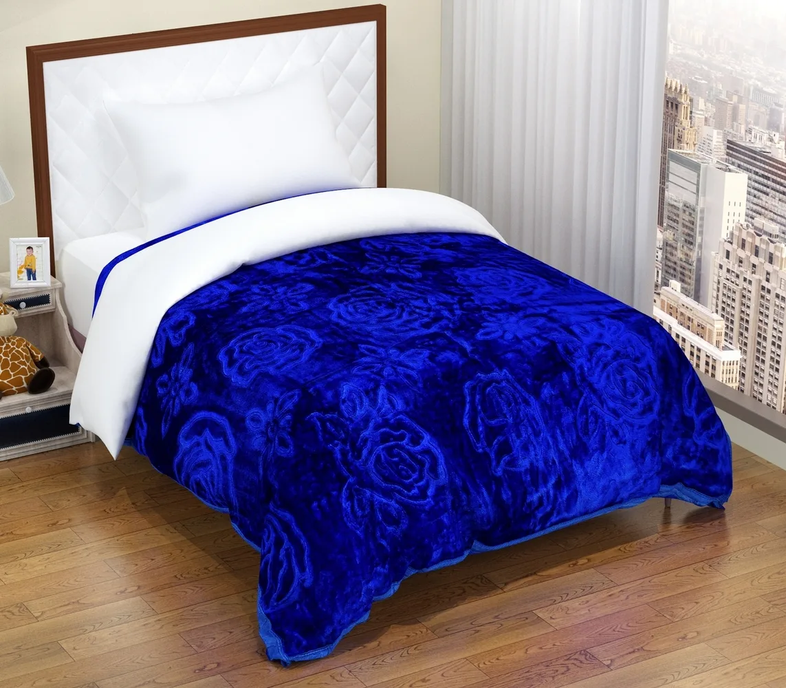 Single Bed Blanket Polyester Embossed, floral, Blue, 80x60