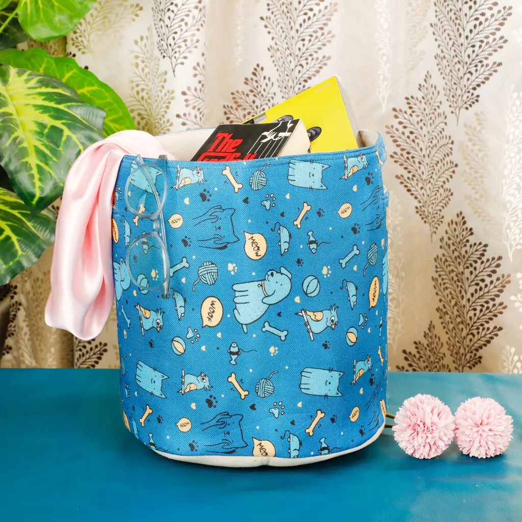 Colorful Printed Cotton Polyester Basket side handle, pet, dog, 11x11, yellow, blue