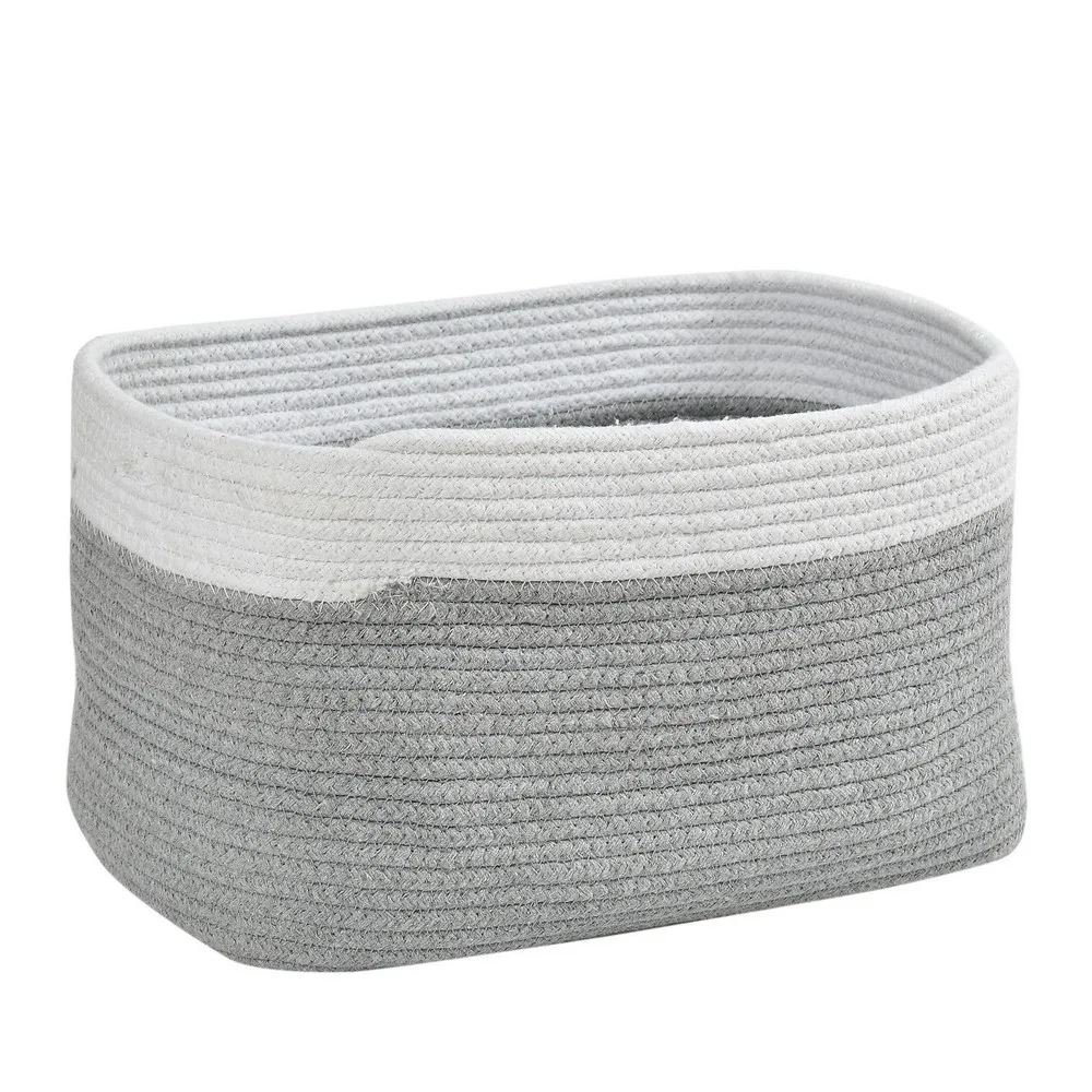 Shelf Basket Dual Color, Jute Cotton, Grey, White, 15x10x8.5 inches