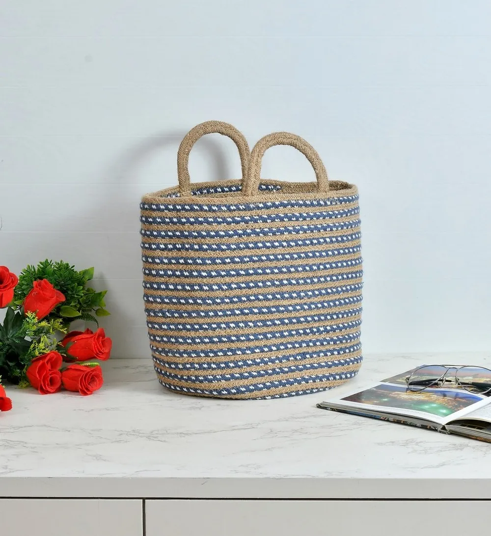 Jute Basket | Blue Circle | 11 Inches, Pack of 1