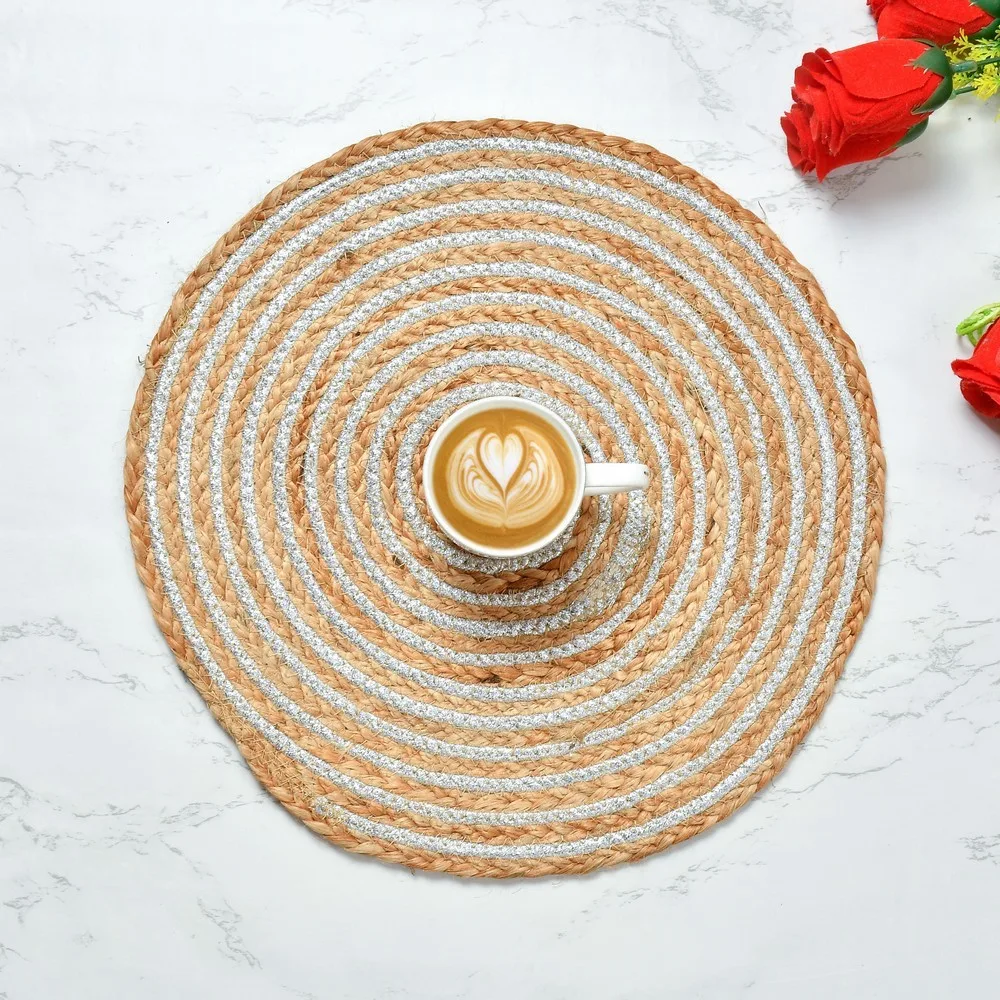 Jute Lurex Placemat | Silver | 35x35 | Pack of 2