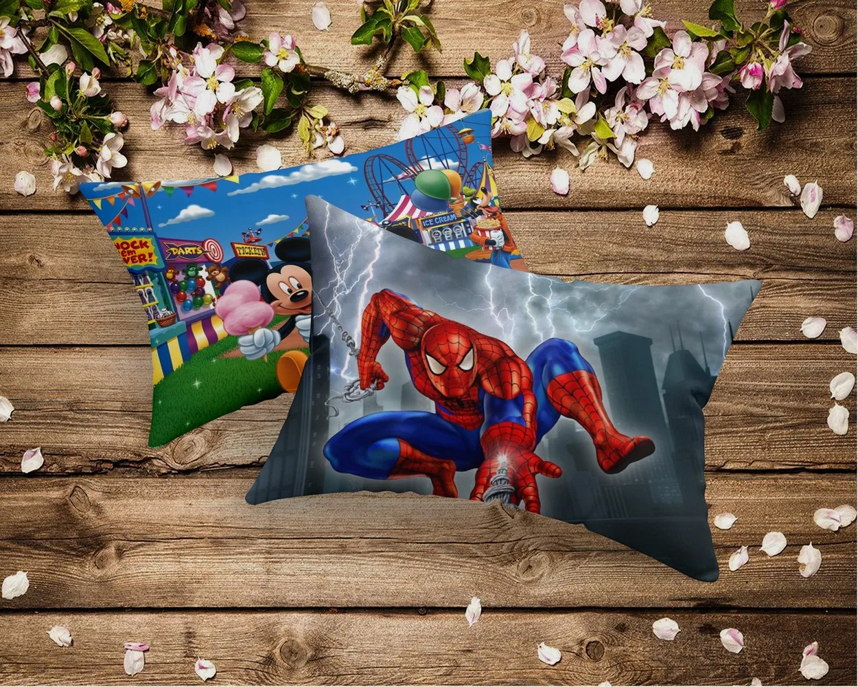 Kids Pillow Spiderman grey, Mickey funfair | Set of 2
