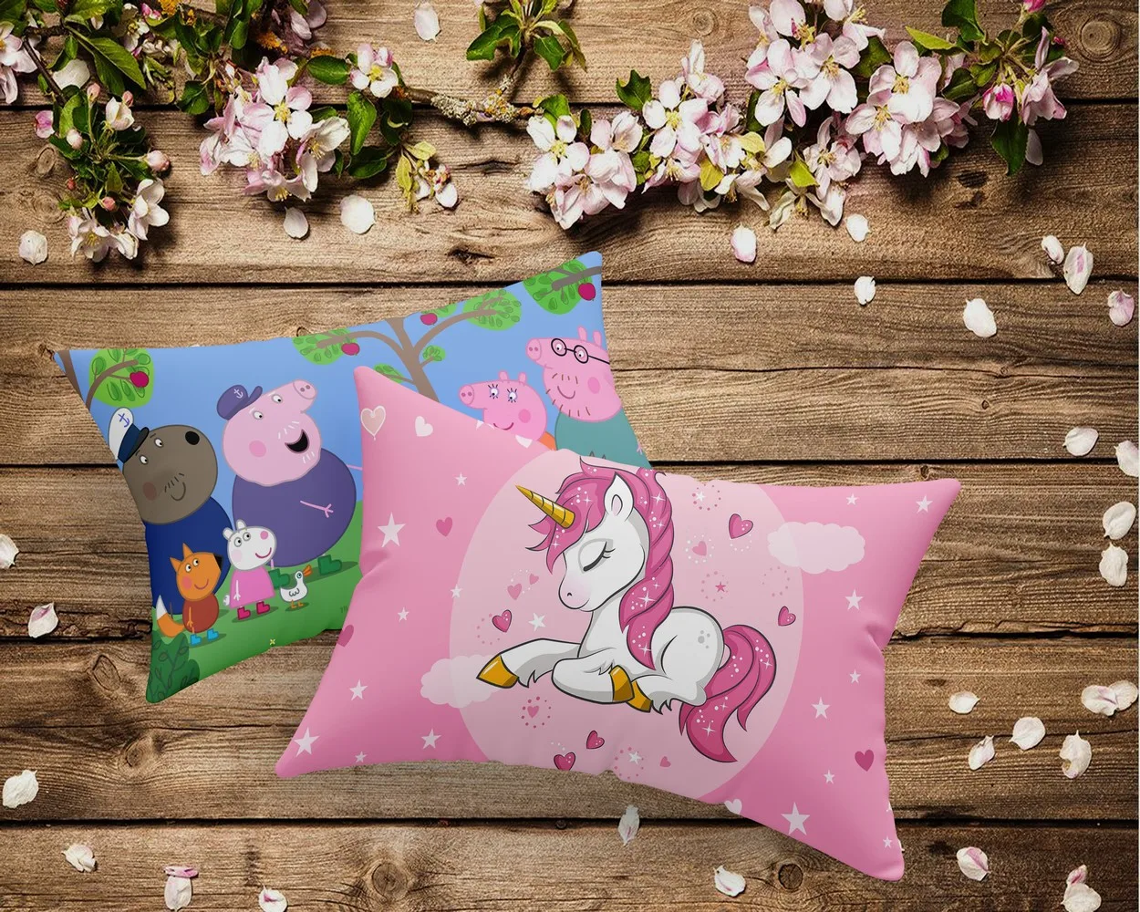 Kids Pillow Unicorn, Peppa Family | Set of 2