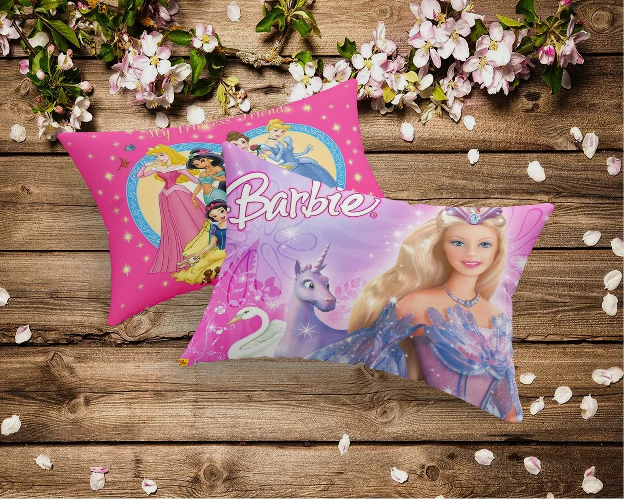 Kids Pillow Barbie Swan, Princess heart | Set of 2